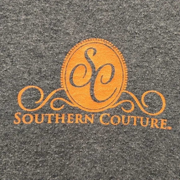 Southern Couture Shirt Womens Large Gray Short Sleeve Deer Blue Orange - Picture 2 of 5